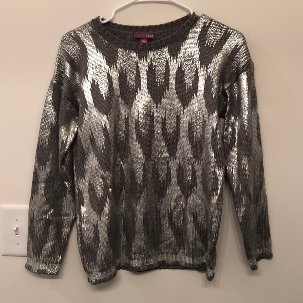 Metallic Silver and Grey Aqua Crew Neck Sweater